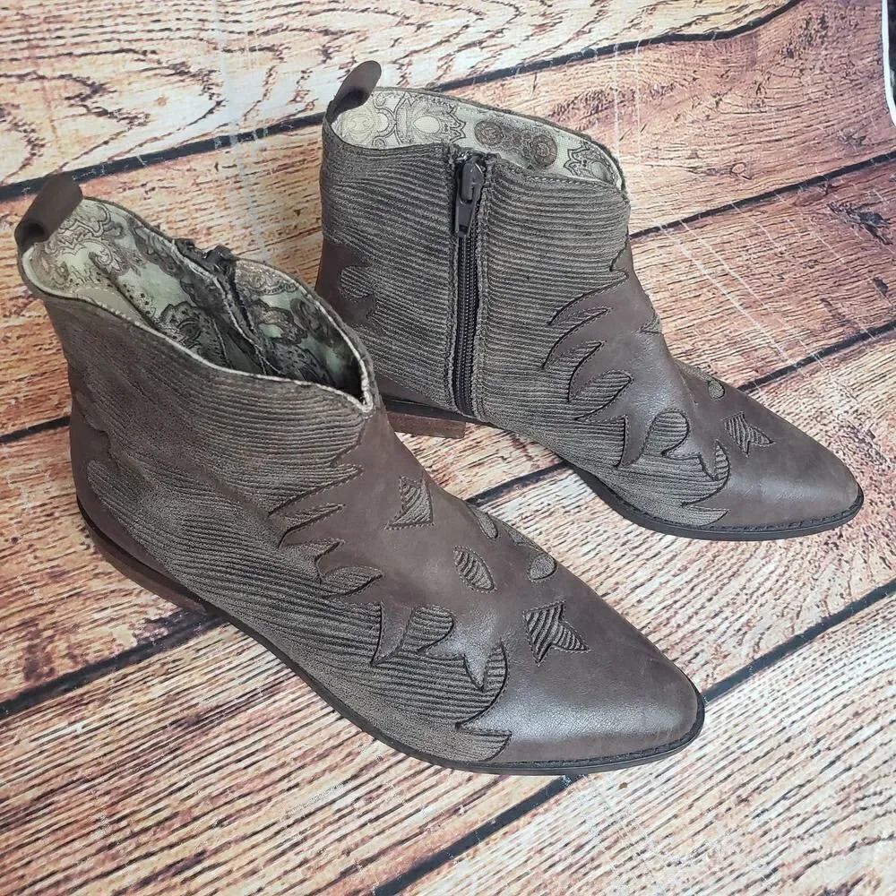 Band of Gypsies Flame Corded Brown Ankle Boots Booties